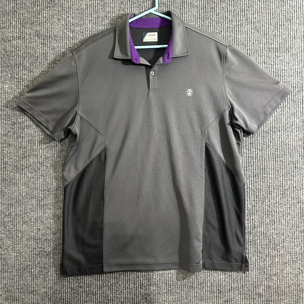 Izod Golf Mens Polo Shirt Size XL Gray Polyester Outdoor Activewear Short Sleeve